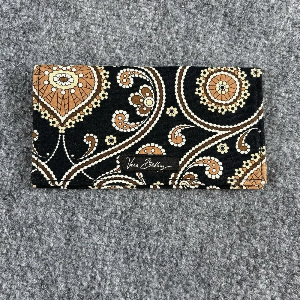 Y2K  Vera Bradley Checkbook Wallet Black Brown Paisley Boho Preppy‎